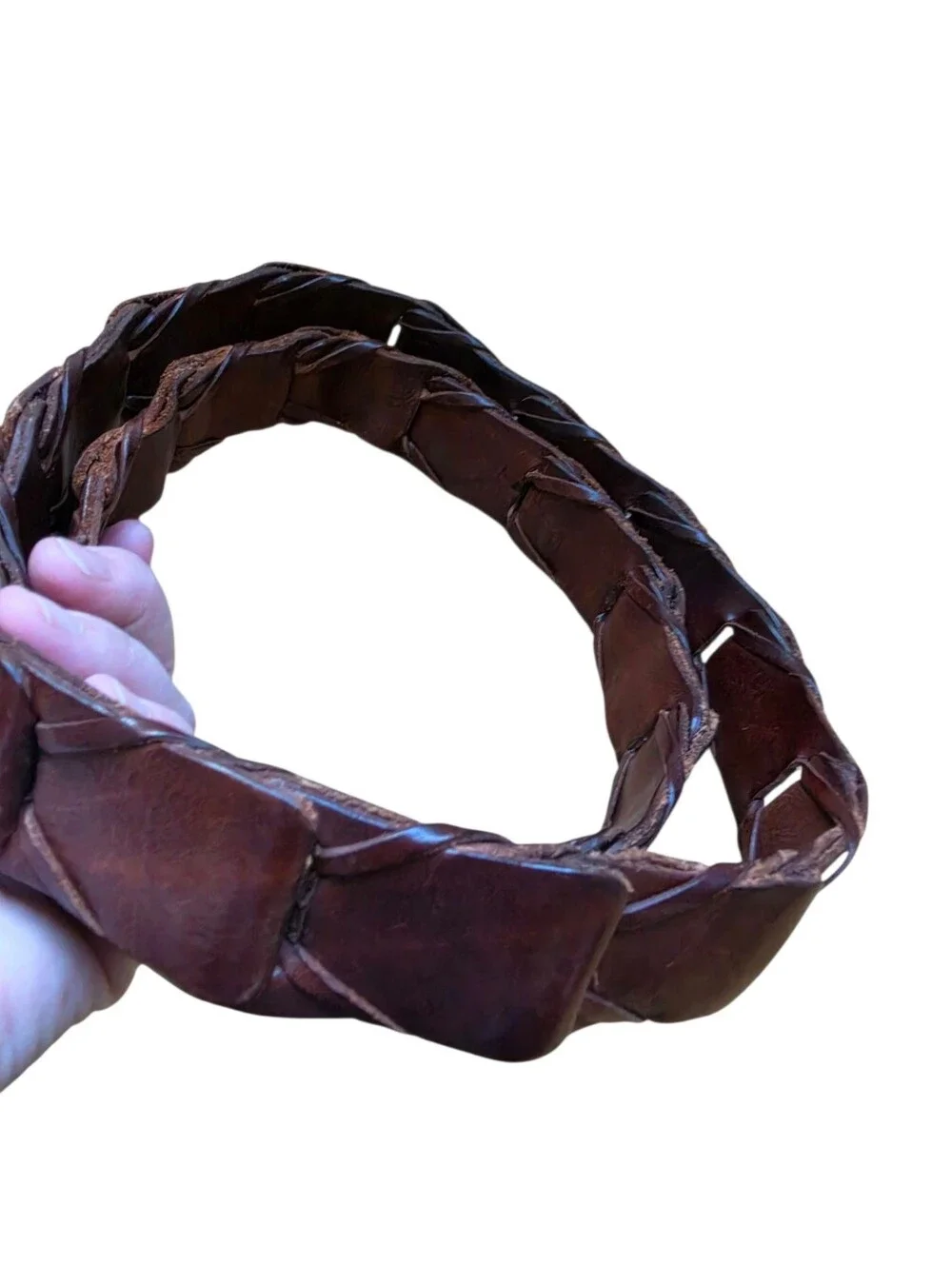 Rare Vintage Mens Polo Ralph Lauren Brown Leather Flexible Links Woven Belt 40